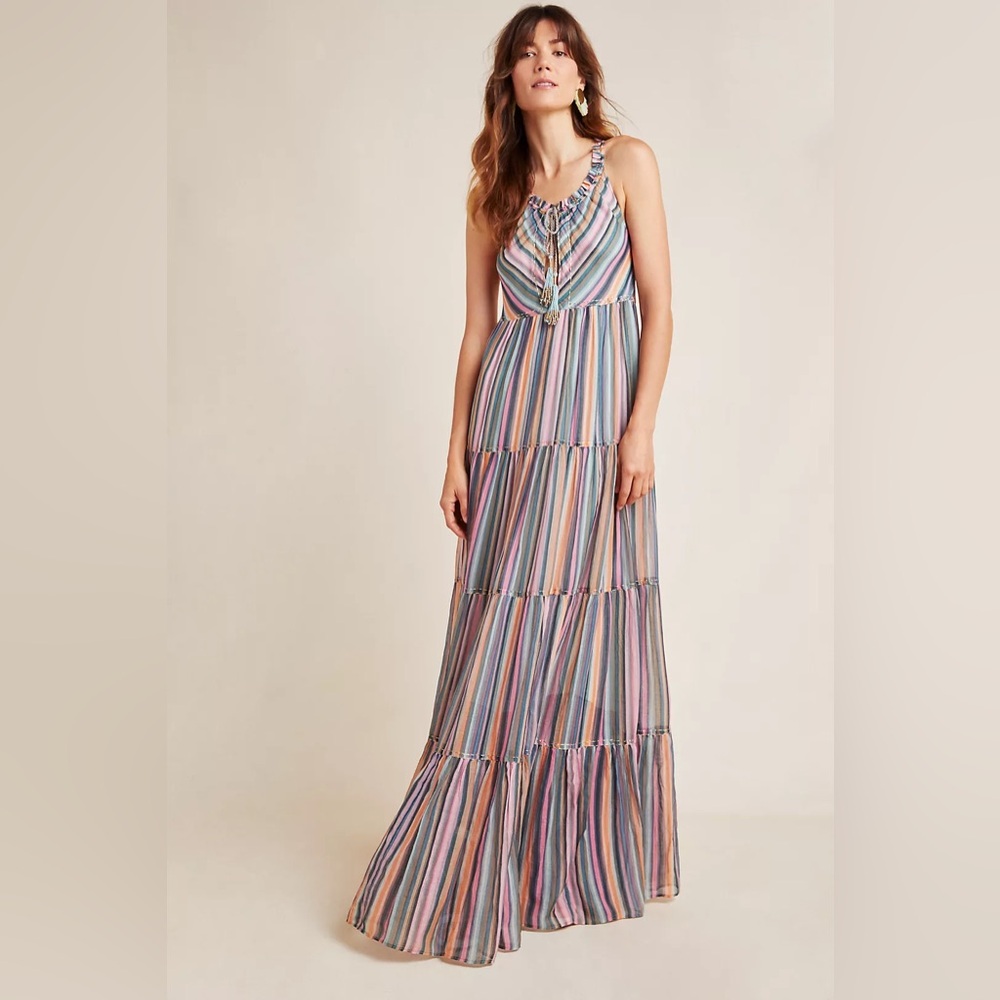 Anthropologie Love The Label Winnie Stripe Halter Bohemian Maxi Dress Size Small